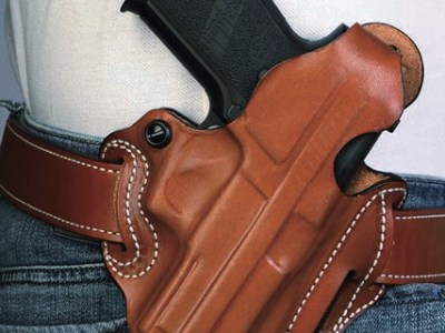 DESANTIS THUMB BREAK SCABBARD – RH OWB LEATHER M&P SHLD 9 TAN