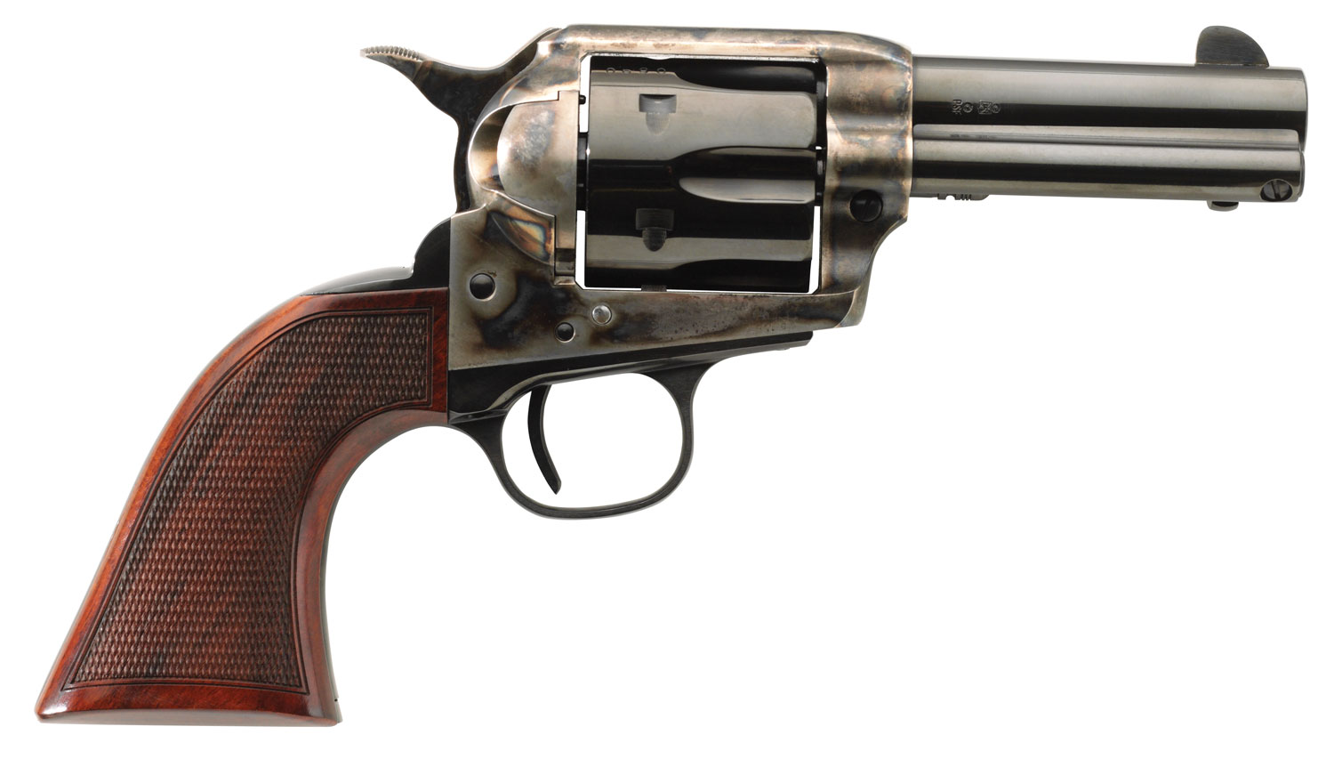 Taylors & Company 556217DE Short Stroke Runnin Iron Deluxe 45 Colt (LC) 6rd 3.50″ Blued Cylinder & Barrel Color Case Hardened Steel Frame Checkered Walnut Grip (Taylor Tuned)