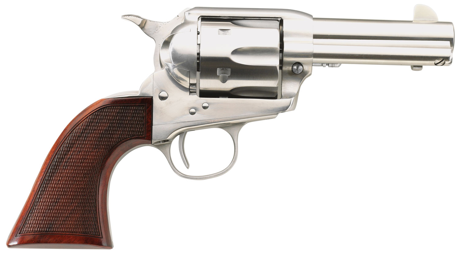 Taylors & Company 550818 Runnin Iron  45 Colt (LC) Caliber with 3.50″  Barrel, 6rd Capacity Cylinder, Overall Stainless Steel Finish & Checkered Walnut Grip