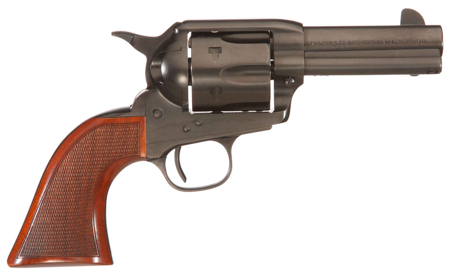 Taylors & Company 550884DE Runnin Iron Black Rock 45 Colt (LC) Caliber with 3.50″ Barrel, 6rd Capacity Cylinder, Overall Black Nitride Finish Steel, Checkered Walnut Grip & Overall Taylor Polish