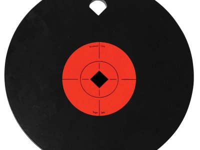 Birchwood Casey 47603 World of Targets Single Hole 8″ Pistol/Rifle Black/Orange AR500 Steel Circle w/Crosshair & Diamond 0.38″ Thick Hanging