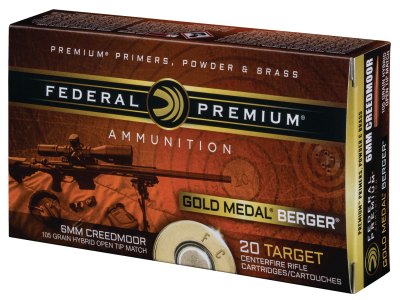 Federal GM65CRDBH1 Premium Gold Medal 6mmCreedmoor 105gr Berger Hybrid Open Tip Match 20 Per Box/10 Case