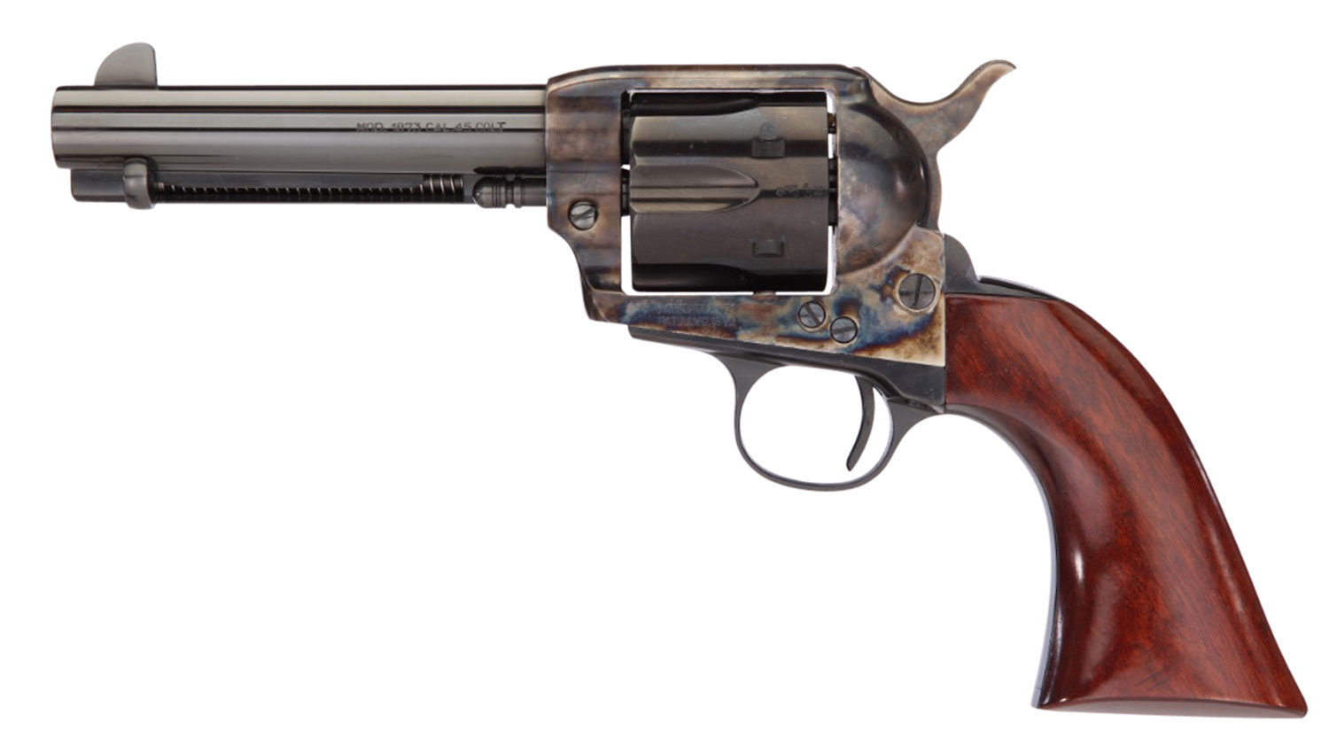 Taylors & Company 555148 1873 Cattleman Gunfighter 357 Mag Caliber with 4.75″ Blued Finish Barrel, 6rd Capacity Blued Finish Cylinder, Color Case Hardened Finish Steel Frame & Walnut Army Size Grip