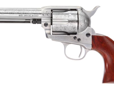 Taylors & Company 550926 1873 Cattleman 45 Colt (LC) Caliber with 4.75″ Barrel, 6rd Capacity Cylinder, Overall White Floral Engraved Finish Steel & Walnut Grip