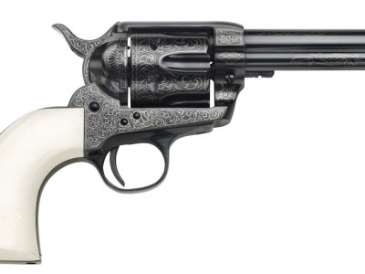 Taylors & Company 200059 1873 Cattleman Outlaw Legacy 357 Mag Caliber with 4.75″ Barrel, 6rd Capacity Cylinder, Overall Blued Engraved Finish Steel & Ivory Synthetic Grip