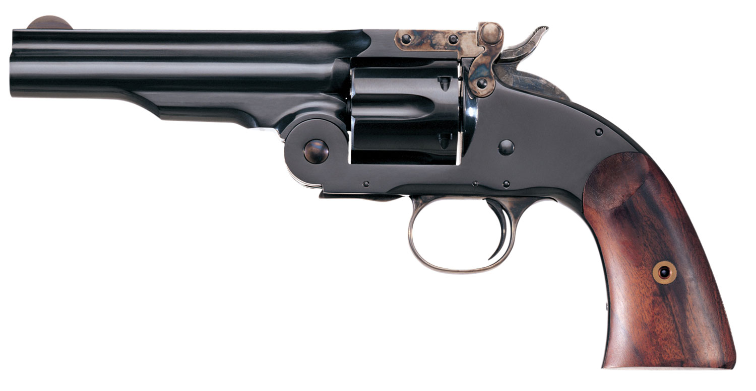 Taylors & Company 550664 Second Model Schofield 45 Colt (LC) Caliber with 5″ Barrel, 6rd Capacity Cylinder, Overall Blued Finish Steel & Walnut Grip