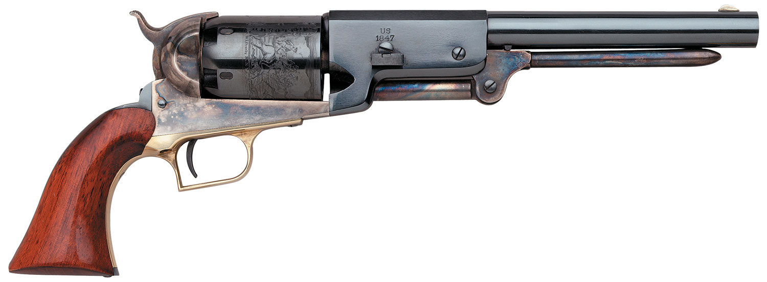 Taylors & Company 550859 1847 Walker Uberti 44 Cal 6 Shot Percussion 9″ Blued Round Barrel, Blued Cylinder, Color Case Hardened Steel Frame, Walnut Grip