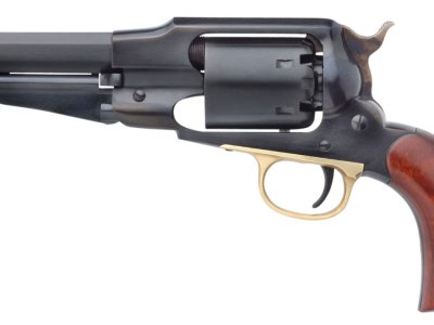 Taylors & Company 550833 1858 Remington Uberti 44 Cal 6 Shot Percussion 5.50″ Blued Octagon Barrel, Cylinder & Steel Frame, Walnut Grip