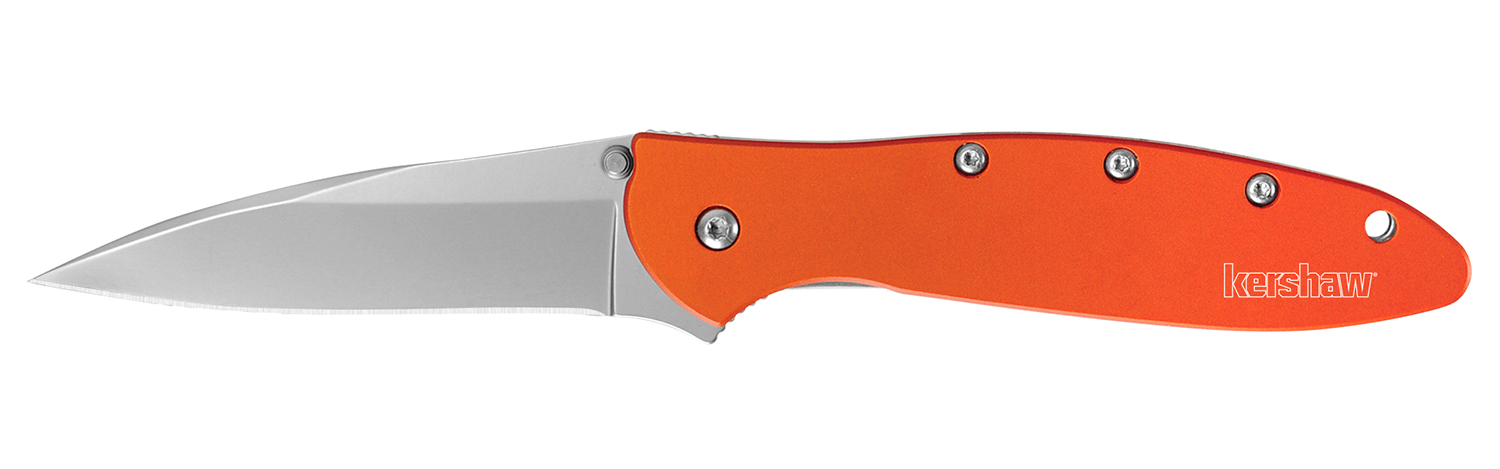 Kershaw 1660OR Leek  3″ Folding Drop Point Plain Bead Blasted 14C28N Steel Blade Orange Anodized Aluminum Handle Includes Pocket Clip