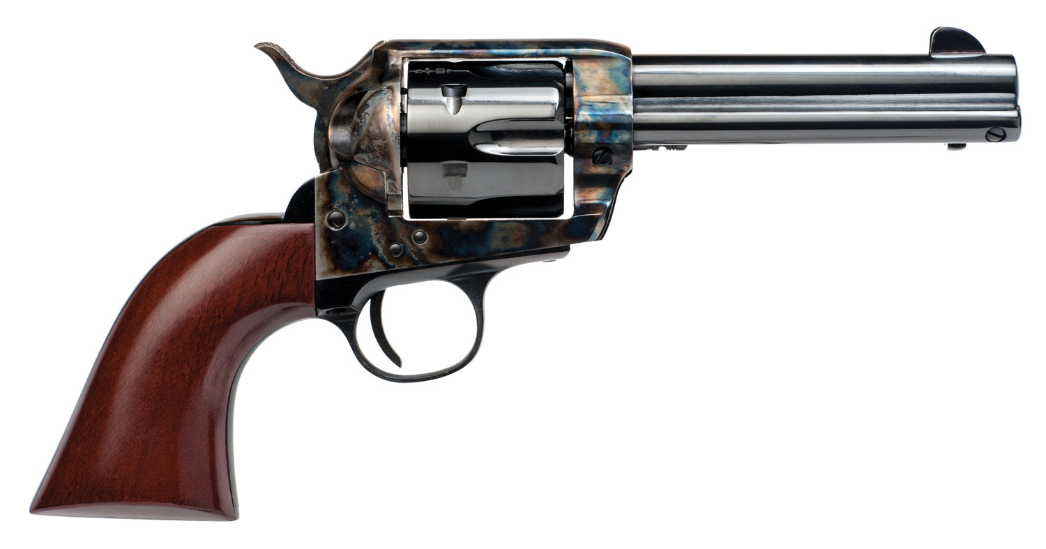 Cimarron PP410 Frontier Pre-War 1896-1940 45 Colt (LC) 6 Shot, 4.75″ Blued Steel Barrel, Blued Cylinder, Color Case Hardened Steel Frame, Walnut Grip, Exposed Hammer
