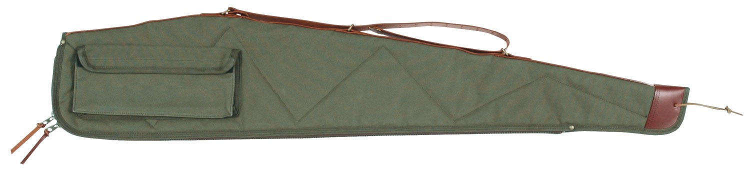 Bob Allen 14537 Canvas Rifle Case 44″ Green Canvas w/ Quilted Flannel Lining Leather Sling & Self-Repairing Nylon Zipper