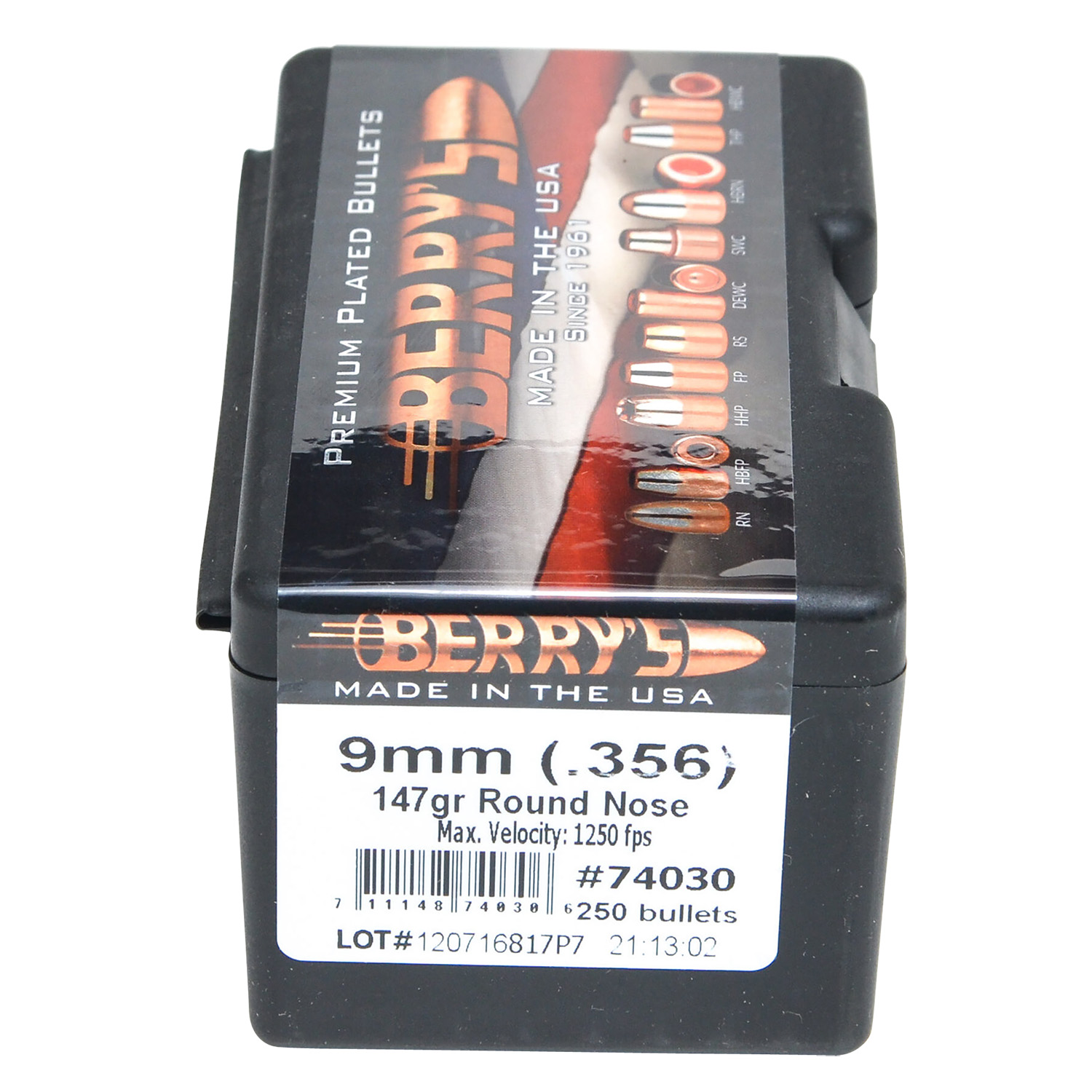 Berry’s 74030 Superior Pistol 9mm/356 147gr Round Nose 250/Box