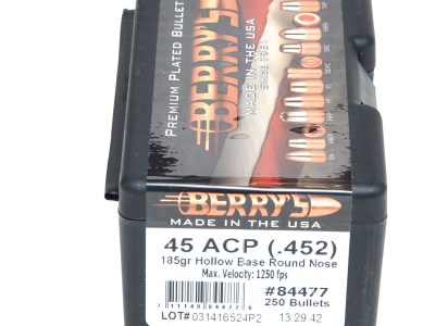 Berry’s 84477 Superior Pistol 45Cal 185gr Hollow Base Round Nose 250/Box