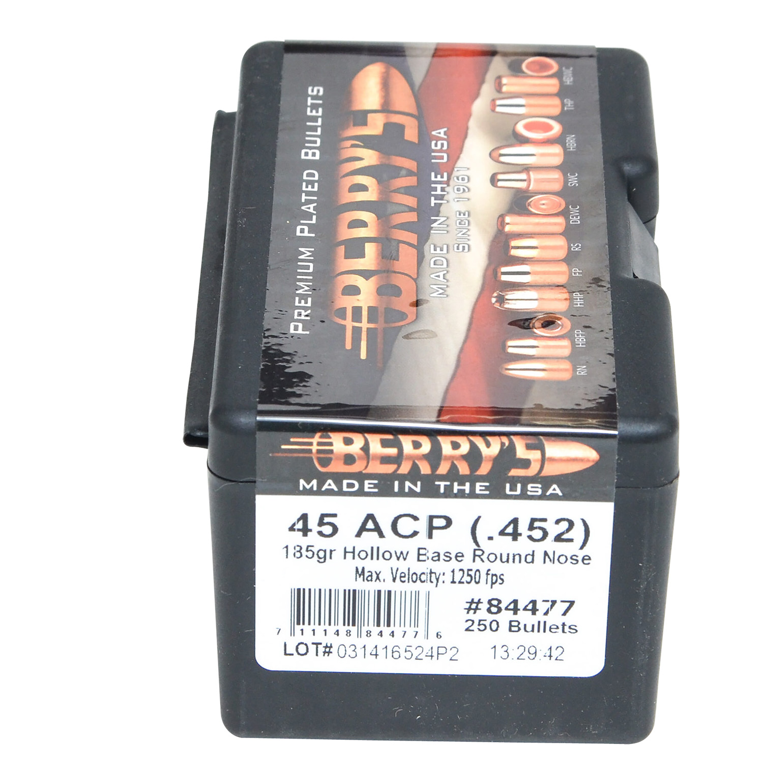 Berry’s 84477 Superior Pistol 45Cal 185gr Hollow Base Round Nose 250/Box