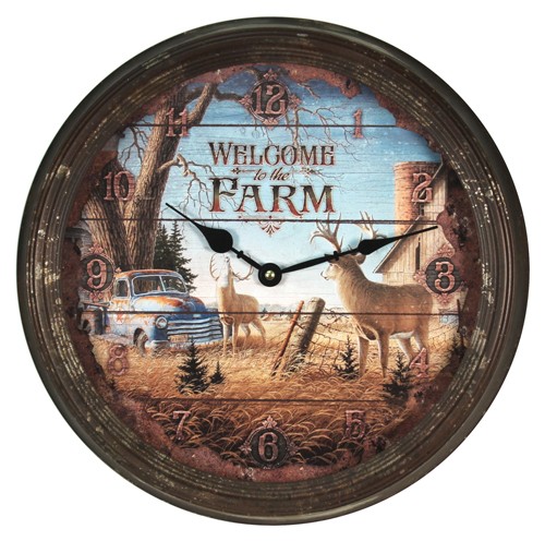 RIVERS EDGE DEER NOSTALGIC – METAL CLOCK 15″