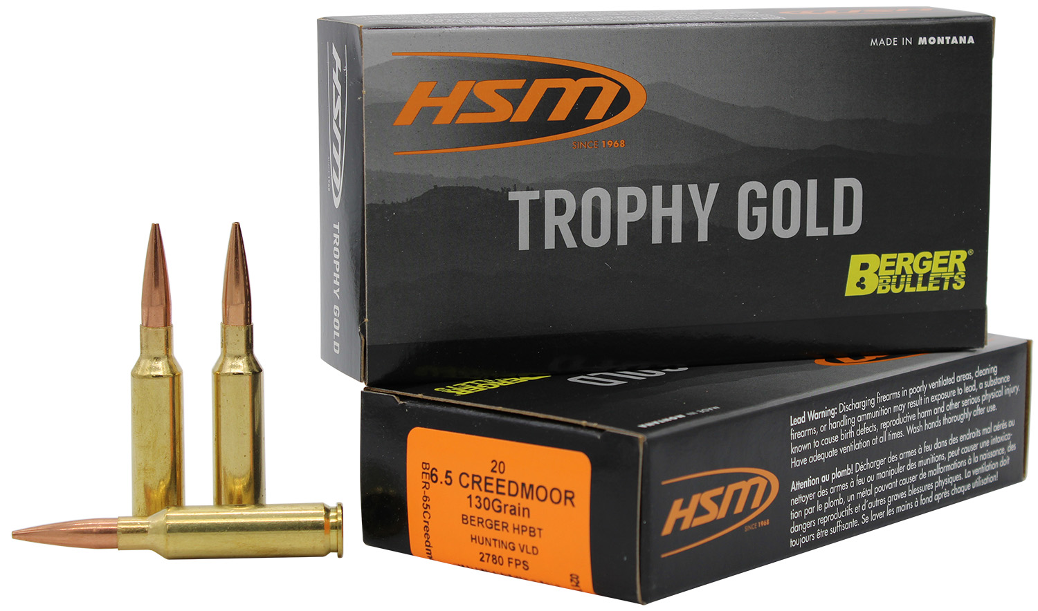 HSM 65CRD130VLD Trophy Gold Extended Range 6.5 Creedmoor 130 gr Berger Hunting VLD Match 20 Per Box/ 25 Case