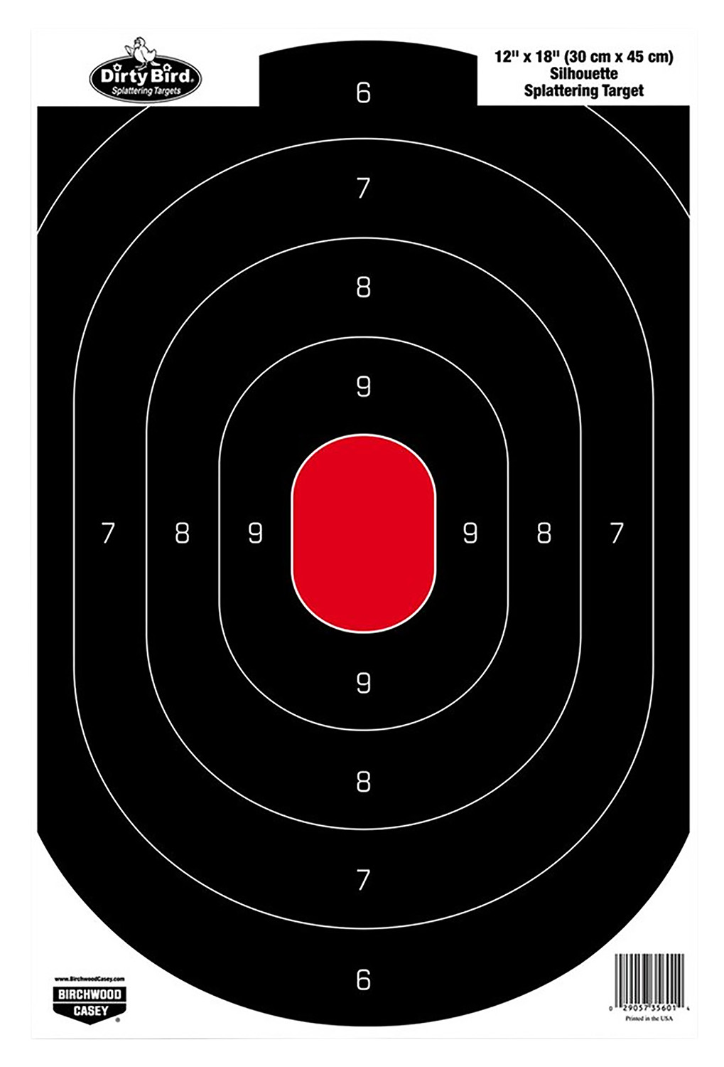 Birchwood Casey 35601 Dirty Bird  Silhouette Tagboard Hanging Pistol 12″ x 18″ Black/Red White Impact Splatter 100 Per Pkg