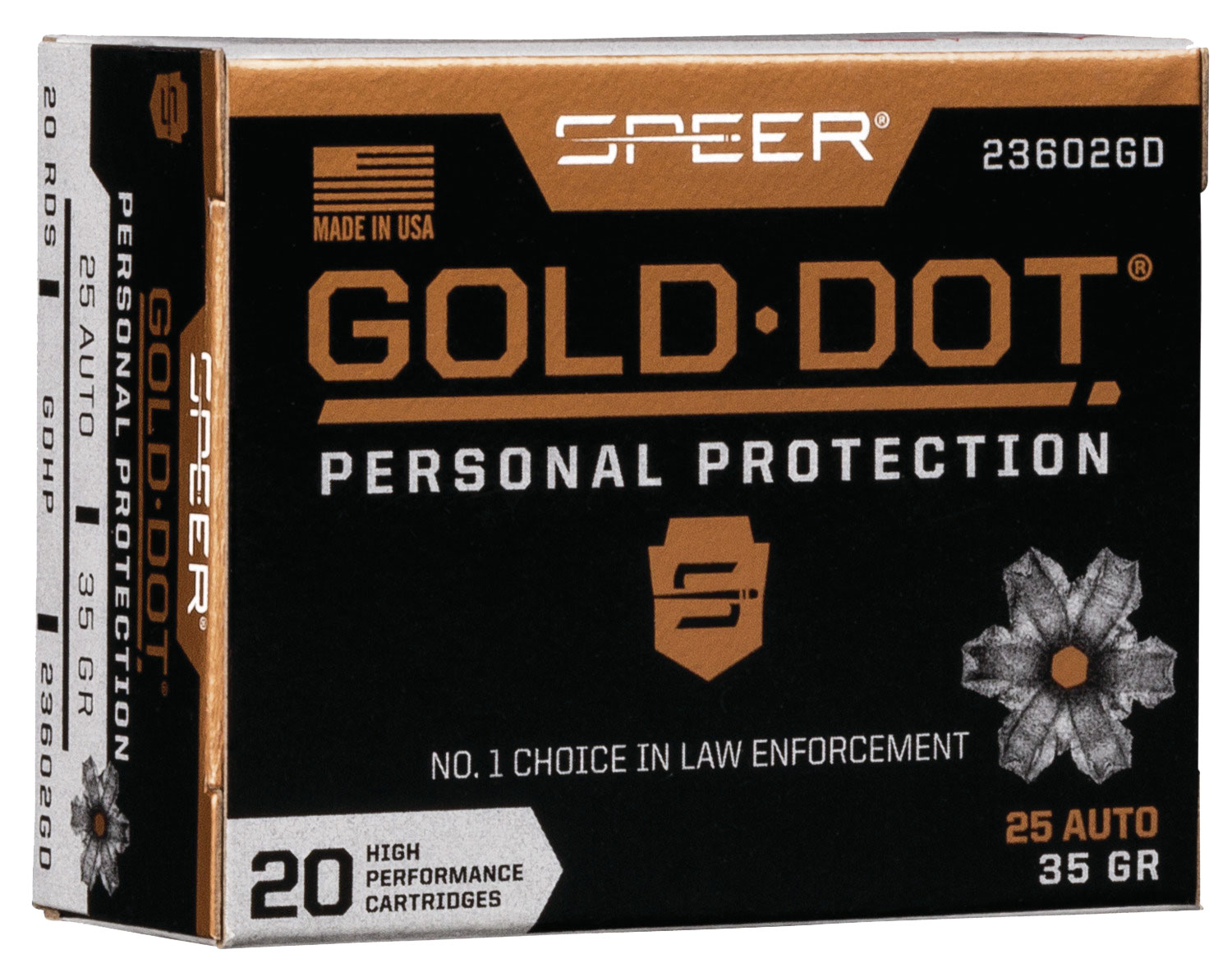 Speer 23602GD Gold Dot Personal Protection 25ACP 35gr Hollow Point 20 Per Box/10 Case