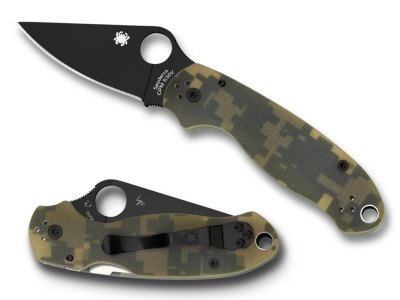 Spyderco C223GPCMOBK Para 3  2.95″ Folding Drop Point Plain Black DLC CPM S30V SS Blade Camo G10 Handle Includes Pocket Clip