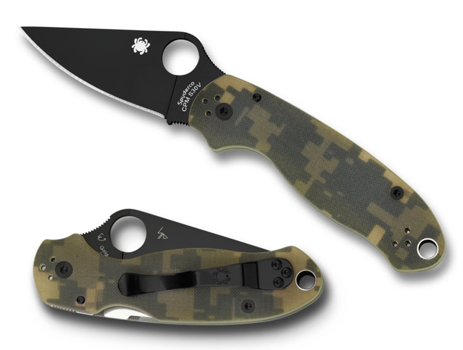 Spyderco C223GPCMOBK Para 3  2.95″ Folding Drop Point Plain Black DLC CPM S30V SS Blade Camo G10 Handle Includes Pocket Clip