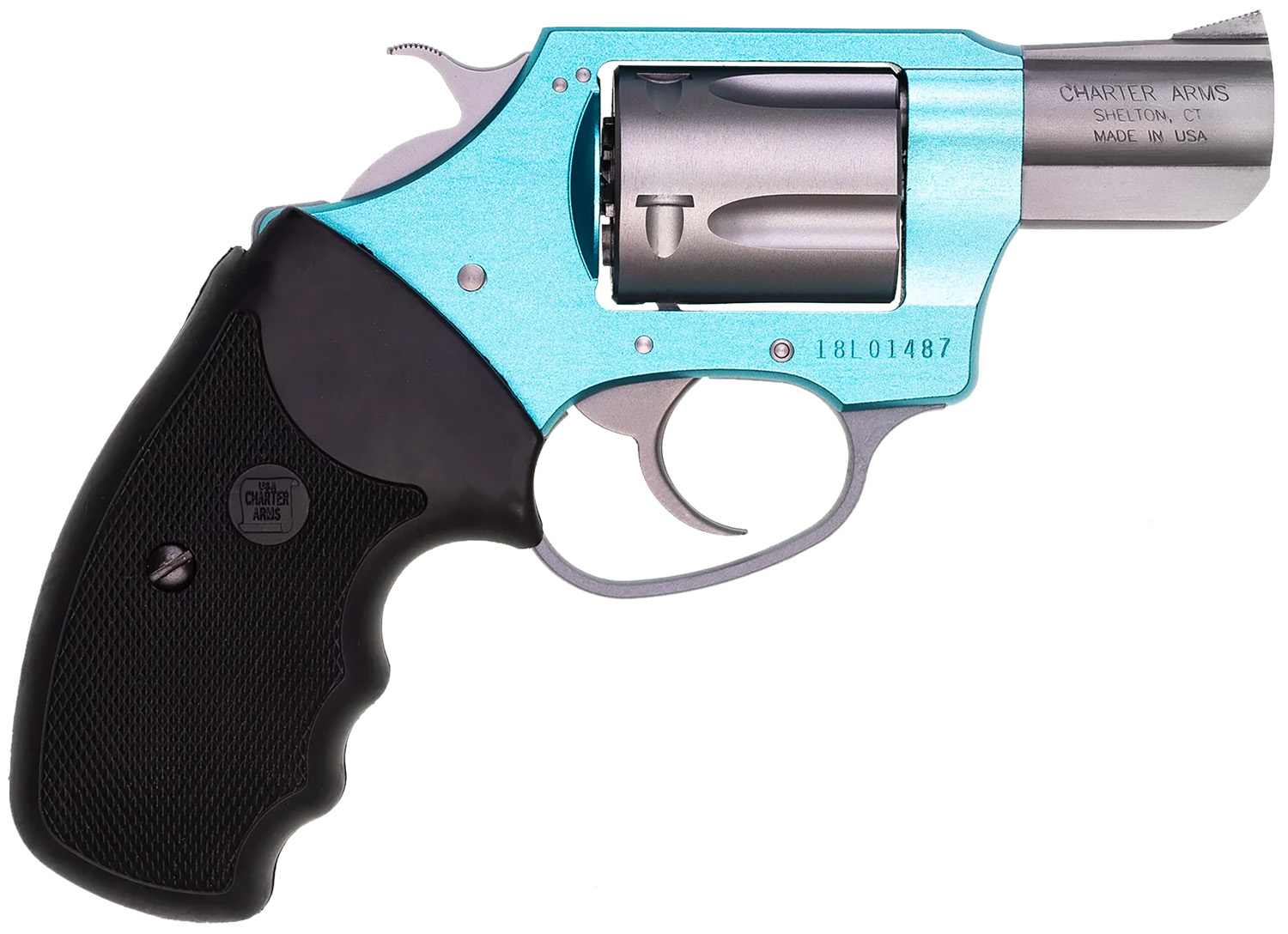 Charter Arms 53860 Undercover Lite Santa Fe Sky Small 38 Special, 5 Shot 2″ Stainless Steel Barrel & Cylinder, Turquoise Aluminum Frame w/Black Finger Grooved Rubber Grip, Exposed Hammer