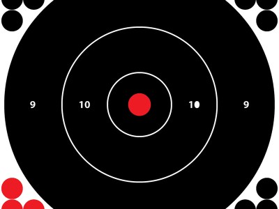 Pro-Shot 12BWHTETG12P SplatterShot  12″ Bullseye Hanging Tagboard Black/Red Impact Enhancement White 12 PK