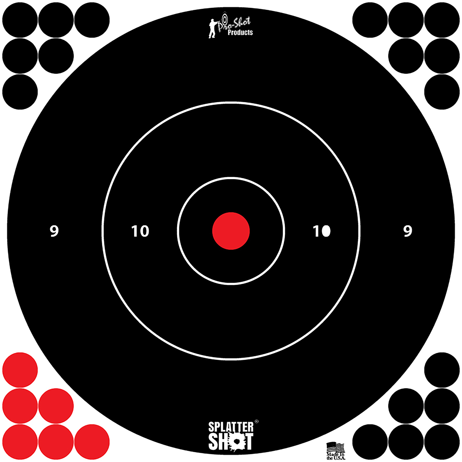 Pro-Shot 12BWHTETG12P SplatterShot  12″ Bullseye Hanging Tagboard Black/Red Impact Enhancement White 12 PK