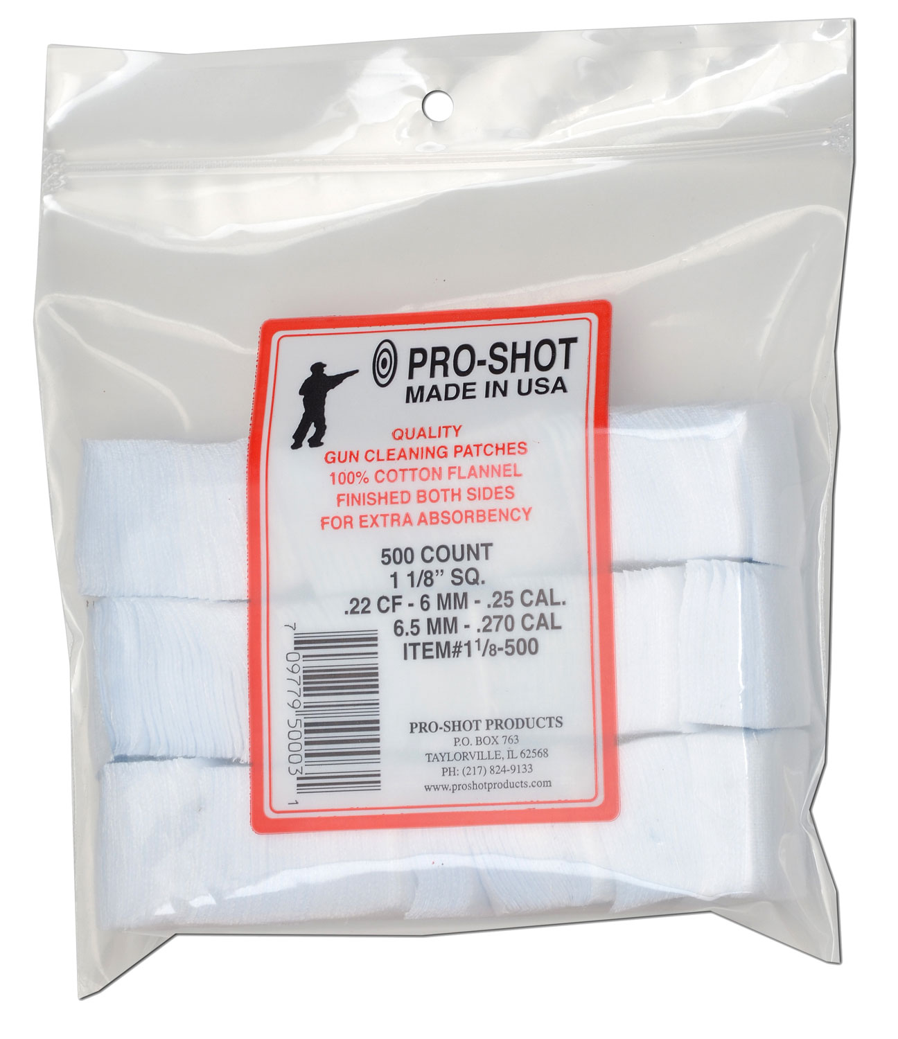 Pro-Shot 118500 Cleaning Patches  .22/ .270 Cal 1.125″ Square Cotton Flannel 500 Pack