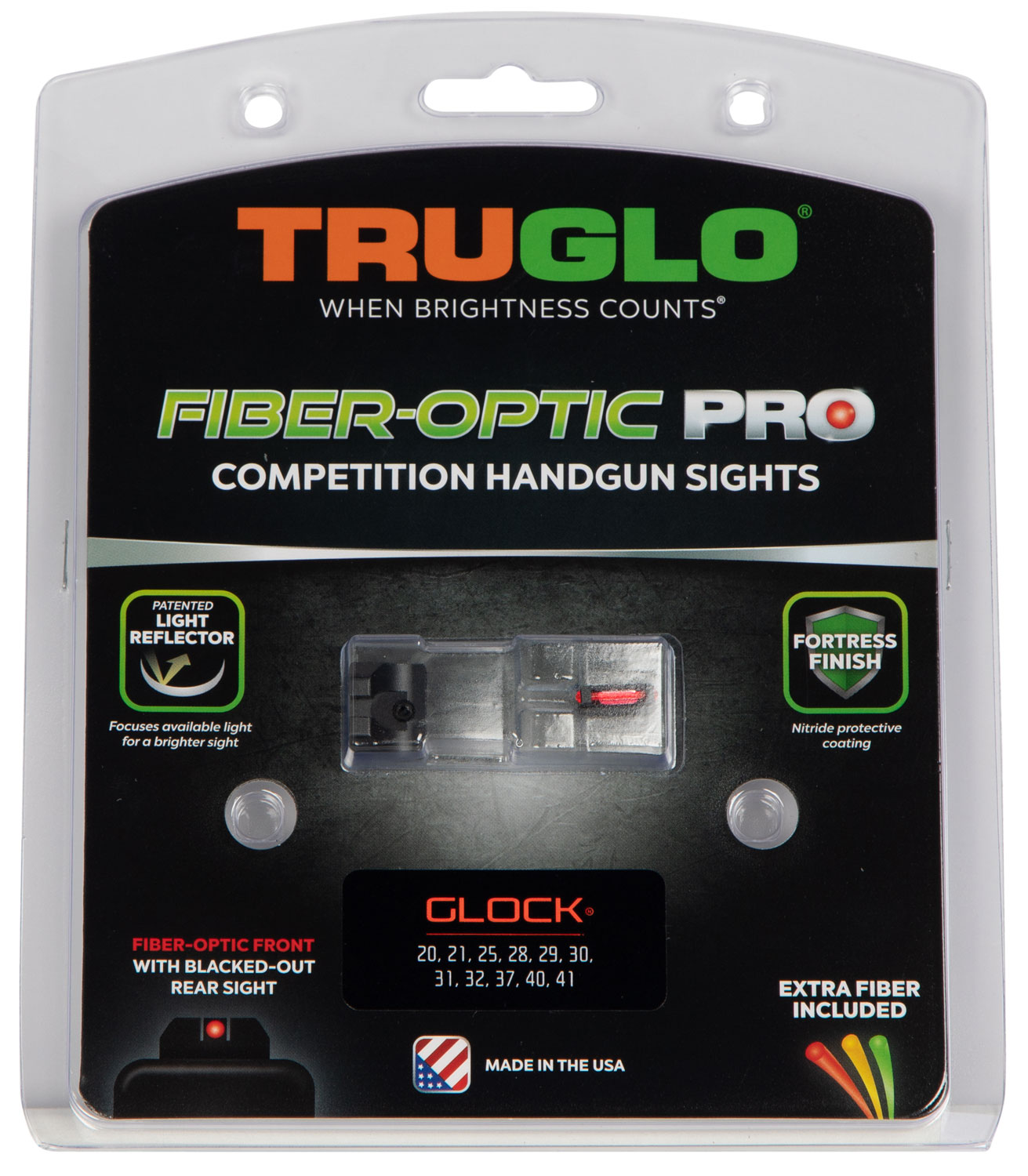 TruGlo TG132G2 Fiber-Optic Pro  Red/Fiber Optic Front Sight-Black/Blank Rear Sight Glock 20/21