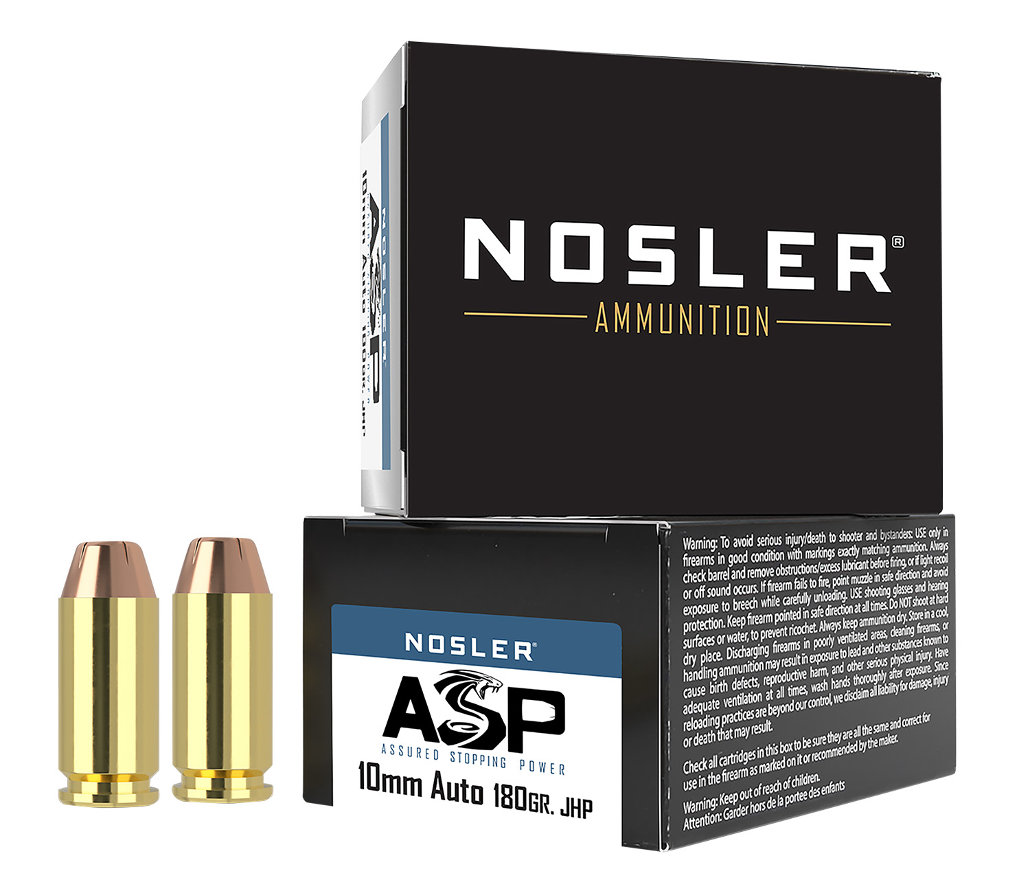 Nosler 51400 Assured Stopping Power Handgun 10mmAuto 180gr Jacketed Hollow Point 20 Per Box/20 Case