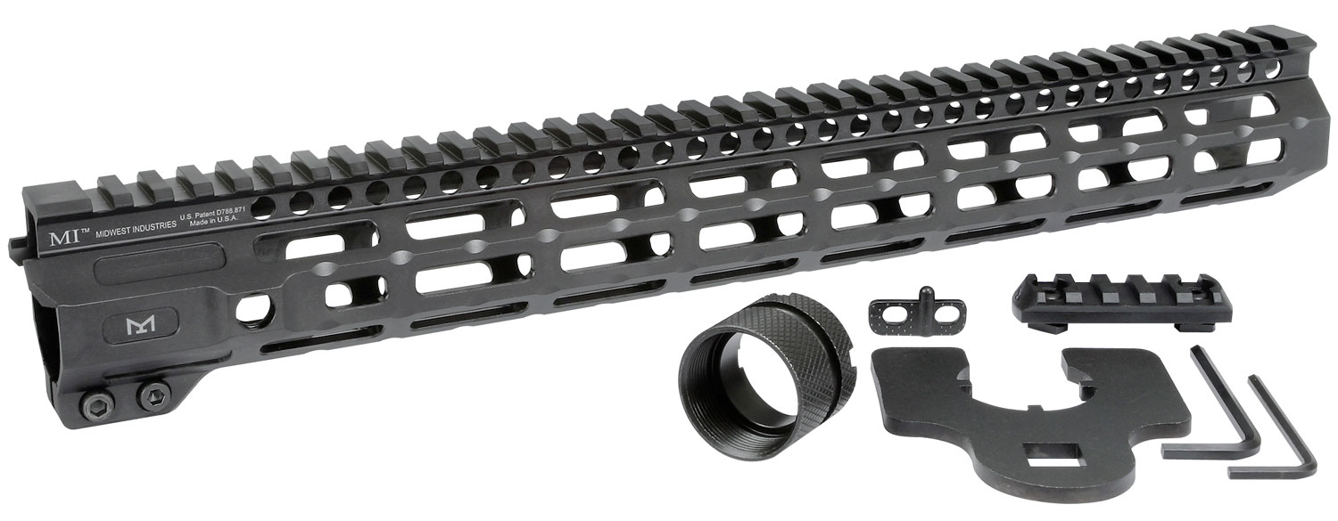 MIDWEST INDUSTRIES INC MICRM15 M-Series AR-15 6061 Aluminum Black Hard Coat Anodized 15″