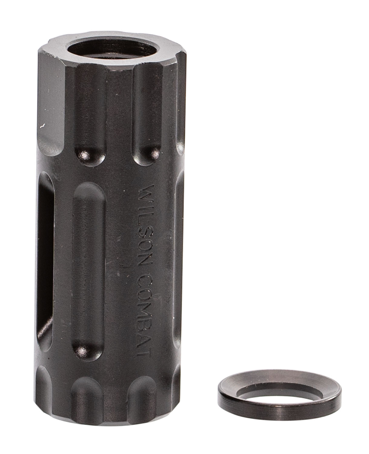Wilson Combat TRQCOMP1/2X28 Q-Comp Muzzle Brake Black Melonite QPQ Steel with 1/2″-28 tpi Threads, 2.20″ OAL & .875″ Diameter for 5.56x45mm NATO AR-Platform