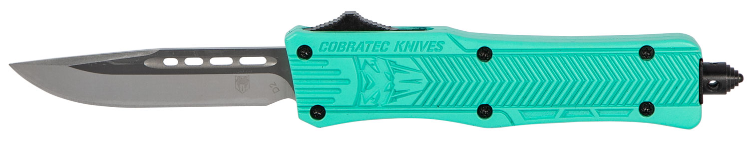 CobraTec Knives STFCTK1SDNS CTK-1  Small 2.75″ OTF Drop Point Plain D2 Steel Blade/Tiffany Blue Aluminum Handle Features Glass Breaker Includes Pocket Clip