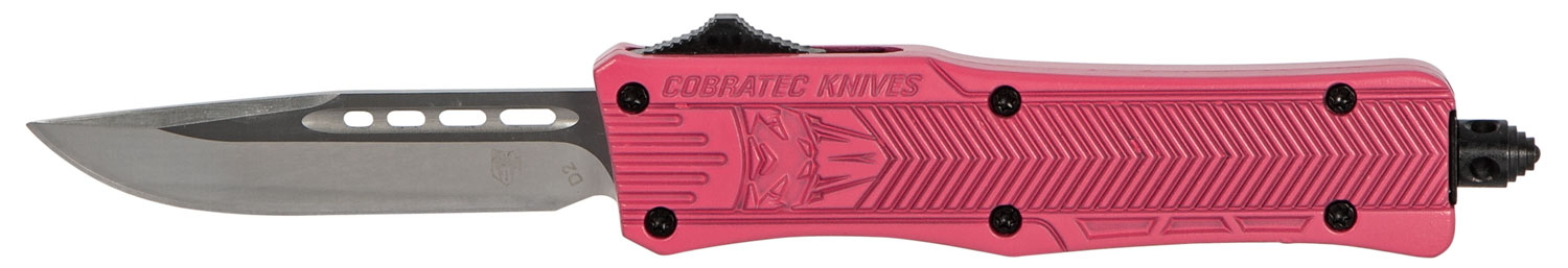 CobraTec Knives SPKCTK1SDNS CTK-1  Small 2.75″ OTF Drop Point Plain D2 Steel Blade/Pink Aluminum Handle Features Glass Breaker Includes Pocket Clip