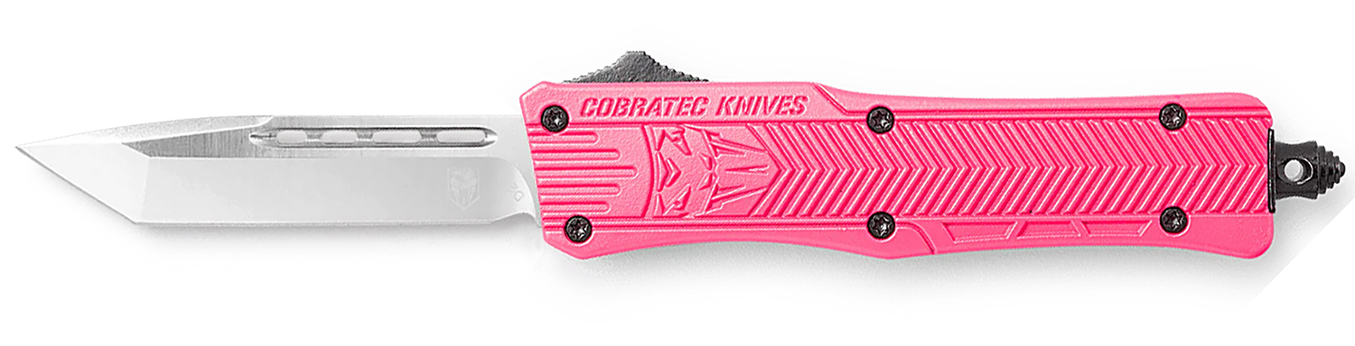 CobraTec Knives SPKCTK1STNS CTK-1  Small 2.75″ OTF Tanto Plain D2 Steel Blade/Pink Aluminum Handle Features Glass Breaker Includes Pocket Clip