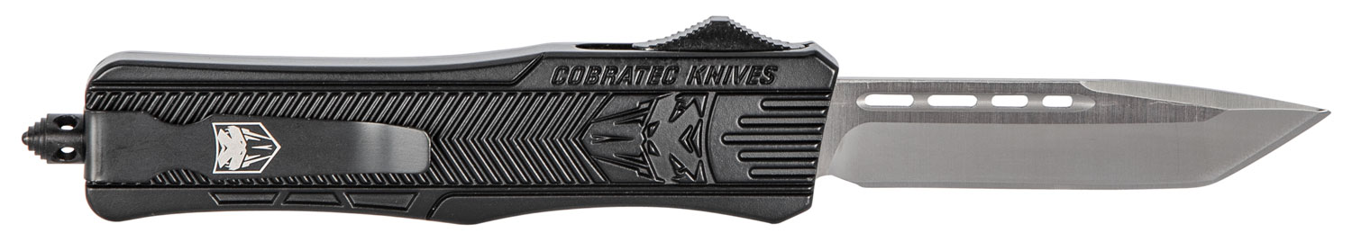 CobraTec Knives MBSTK1MTNS CTK-1  Medium 3″ OTF Tanto Plain D2 Steel Blade/Black Aluminum Handle Features Glass Breaker Includes Pocket Clip