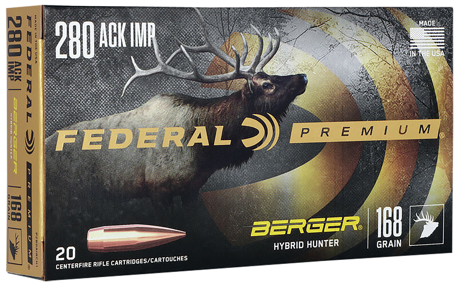 Federal P280AIBCH1 Premium  280Ackley Improved 168gr Berger Hybrid Hunter 20 Per Box/10 Case