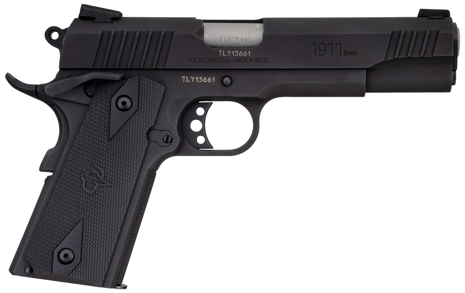 Taurus 11911019MM 1911  9mm Luger 9+1 5″ Barrel, Matte Black Finish Beavertail Frame, Serrated Matte Black Steel Slide & Checkered Polymer Grip Includes Magazine