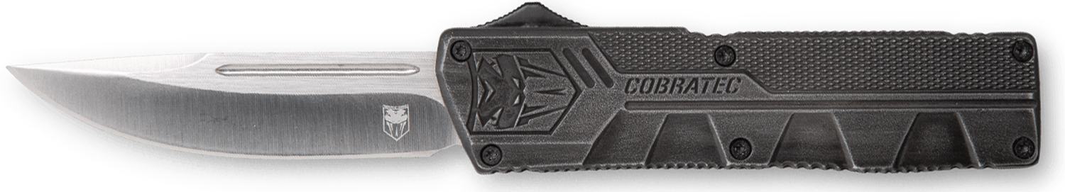 CobraTec Knives SWCTLWDNS Lightweight  3.25″ OTF Drop Point Plain D2 Steel Blade/Stonewashed Aluminum Handle Includes Pocket Clip