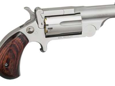 North American Arms 22MR Ranger II  22 WMR 5 Shot 1.63″ Satin Stainless Steel Barrel & Frame, Stainless Cylinder, Rosewood Birdshead Grip, Exposed Hammer