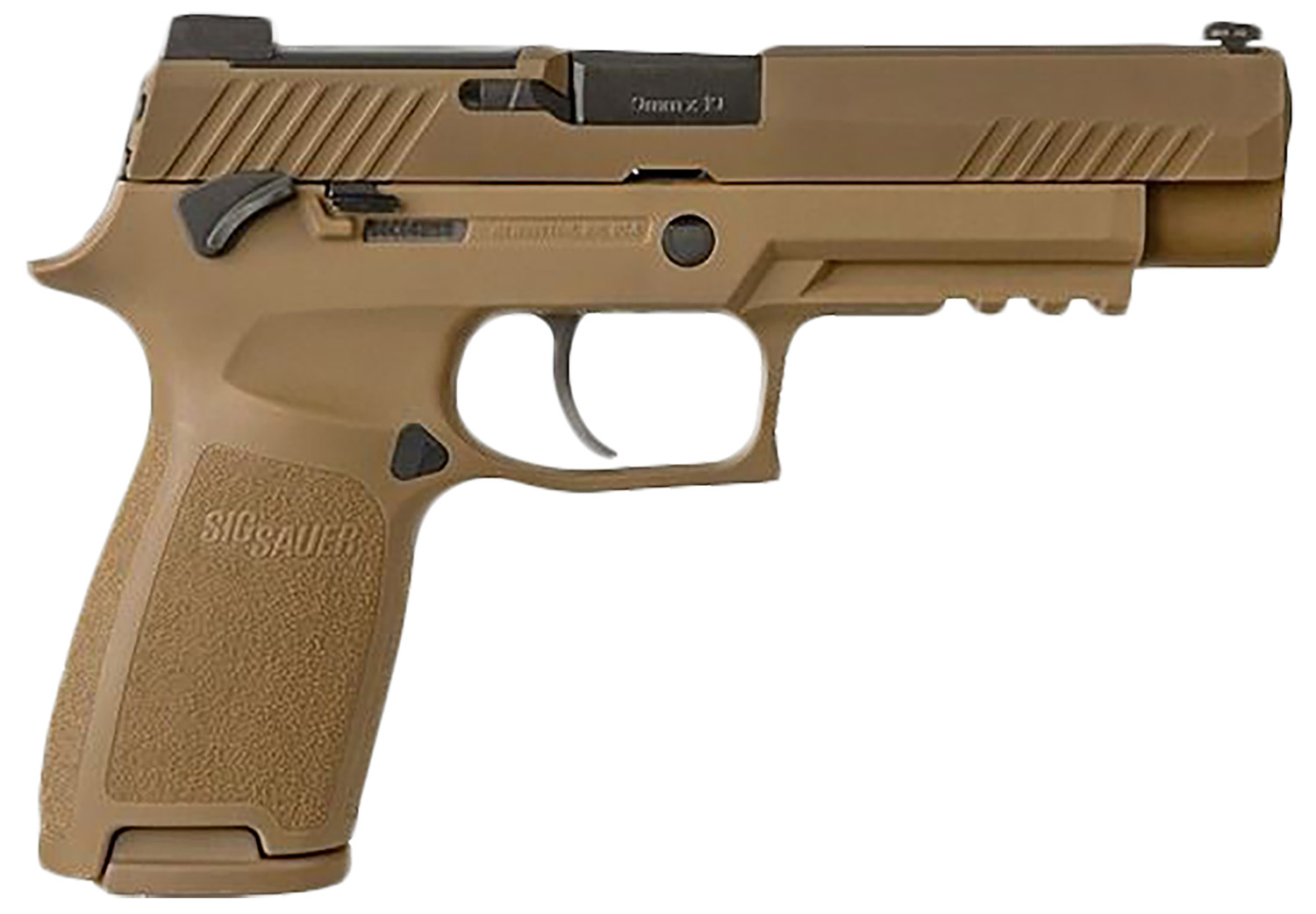Sig Sauer 320F9M17MSMA P320 M17 *MA Compliant 9mm Luger Caliber with 4.70″ Barrel, 10+1 Capacity, Overall Coyote PVD Finish Stainless Steel, Picatinny Rail Frame, Serrated Slide & Polymer Grip