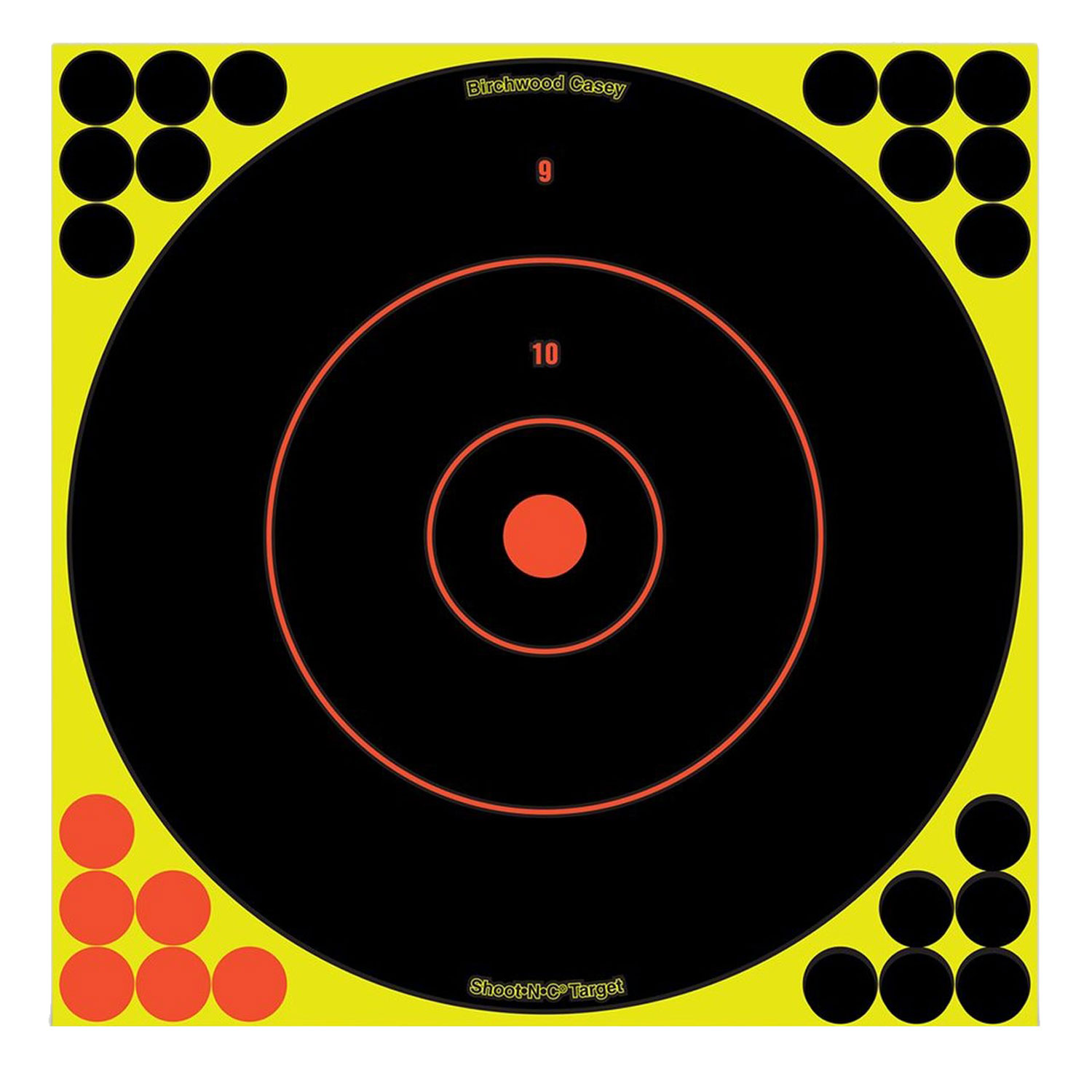 Birchwood Casey 34070 Shoot-N-C Reactive Target Self-Adhesive Paper Black/Yellow/Red 12″ Bullseye 100 Pack