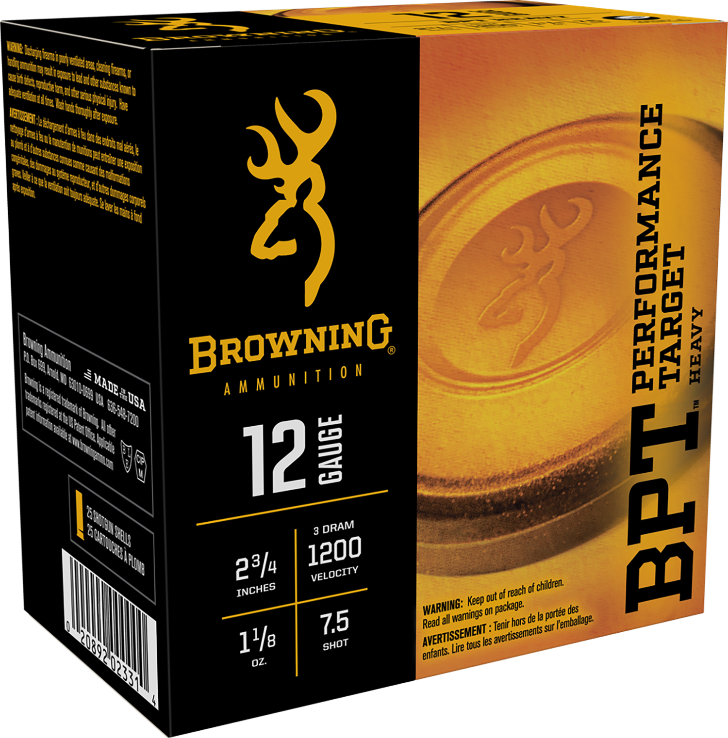 Browning Ammo B193621227 BPT Performance Target Heavy 12Gauge 2.75″ 1 1/8oz 7.5Shot 25 Per Box/10 Case
