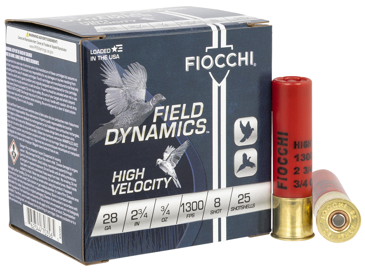 Fiocchi 28HV8 Field Dynamics High Velocity 28Gauge 2.75″ 3/4oz 8Shot 25 Per Box/10 Case