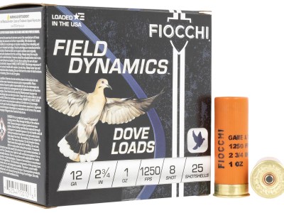 Fiocchi 12GT8 Field Dynamics Dove & Quail 12Gauge 2.75″ 1oz 8Shot 25 Per Box/10 Case