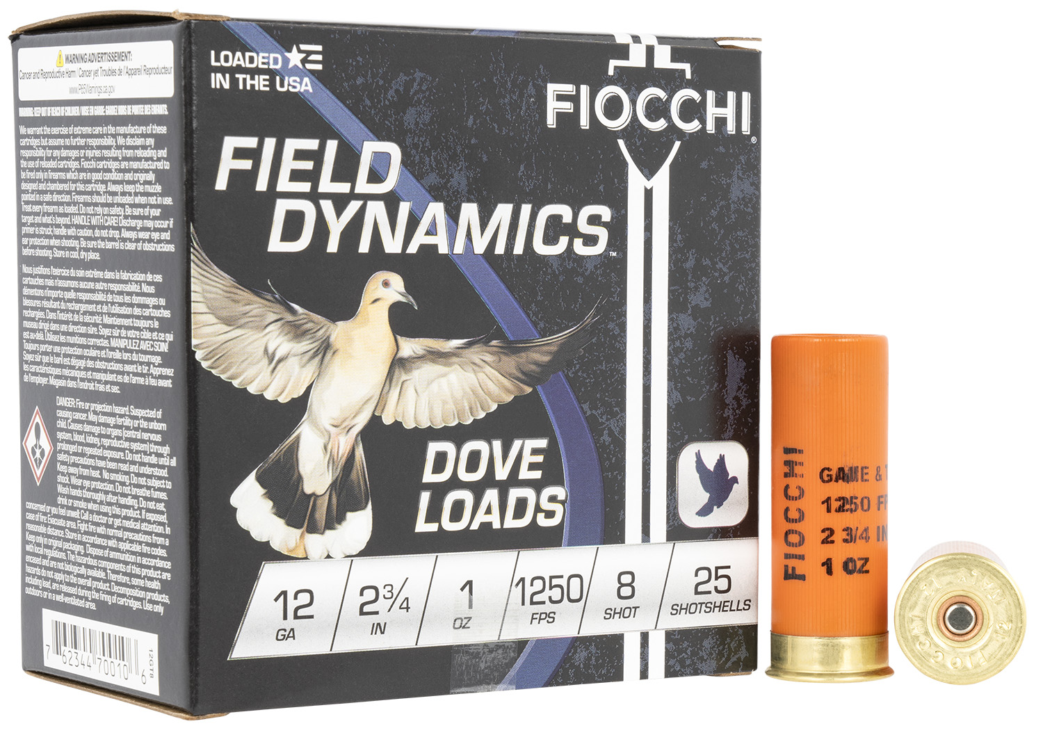Fiocchi 12GT8 Field Dynamics Dove & Quail 12Gauge 2.75″ 1oz 8Shot 25 Per Box/10 Case