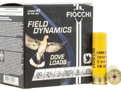 Fiocchi 20GT8 Field Dynamics Dove & Quail 20Gauge 2.75″ 7/8oz 8Shot 25 Per Box/10 Case