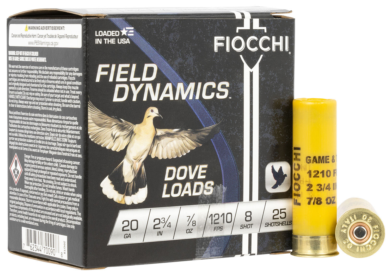 Fiocchi 20GT8 Field Dynamics Dove & Quail 20Gauge 2.75″ 7/8oz 8Shot 25 Per Box/10 Case