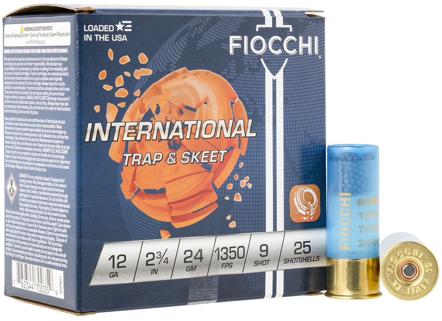 Fiocchi 12IN249 Exacta Target International Trap & Skeet 12Gauge 2.75″ 24gram 9Shot 25 Per Box/10 Case