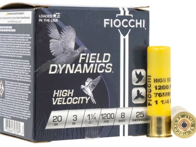 Fiocchi 203HV8 Field Dynamics High Velocity 20Gauge 3″ 1 1/4oz 8Shot 25 Per Box/10 Case
